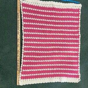 Homemade Hand‎ Crochet Baby Blanket Pink and White 27x36 By Mary Dugan